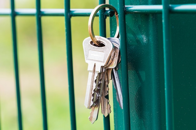 A bunch of keys hang on the fence. loss of keys. don't get home