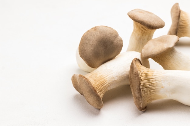 Bunch of king oyster mushrooms on table