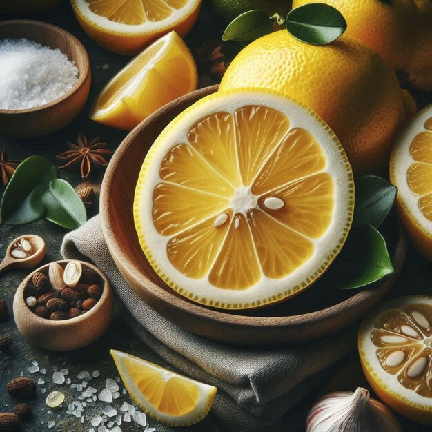 Photo a bunch of lemons and oranges are on a table