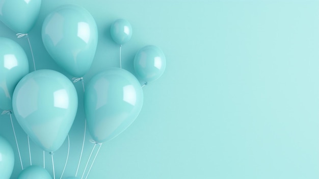 Bunch of light blue balloons floating against a soft pastel blue background celebration and party concept