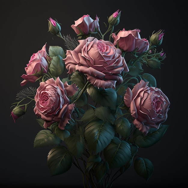 Bunch of light pink roses flowers Generative AI