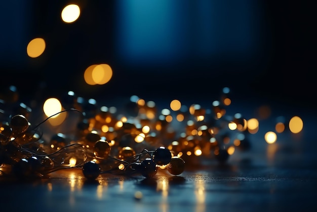 A bunch of lights on a table with a dark background