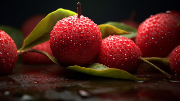 A bunch of lychee fruit on a dark background