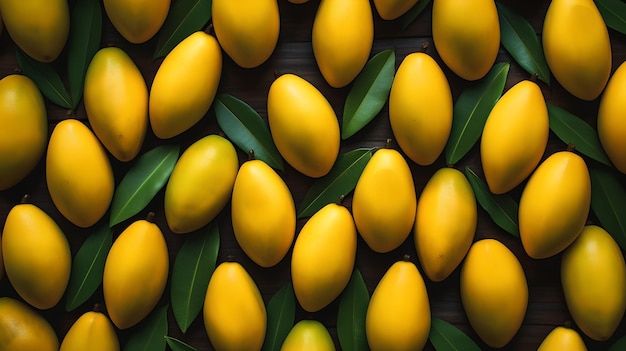 A bunch of mangoes on a table