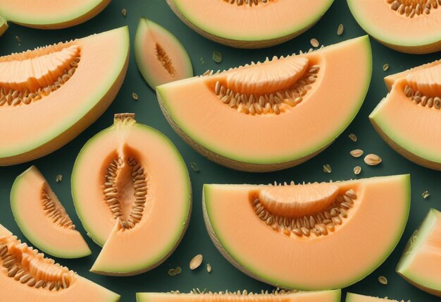 Photo a bunch of melons with a bunch of seeds on them