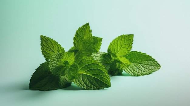 A bunch of mint leaves on a green background