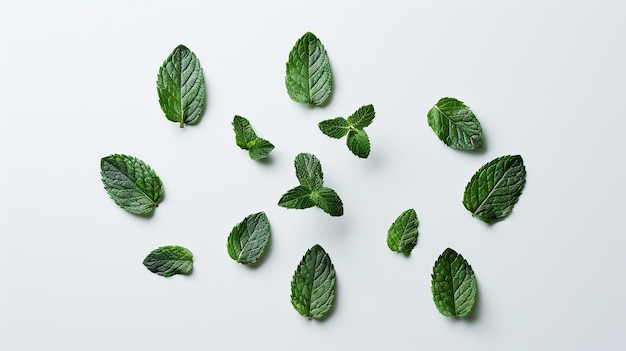 Photo a bunch of mint leaves with a white background