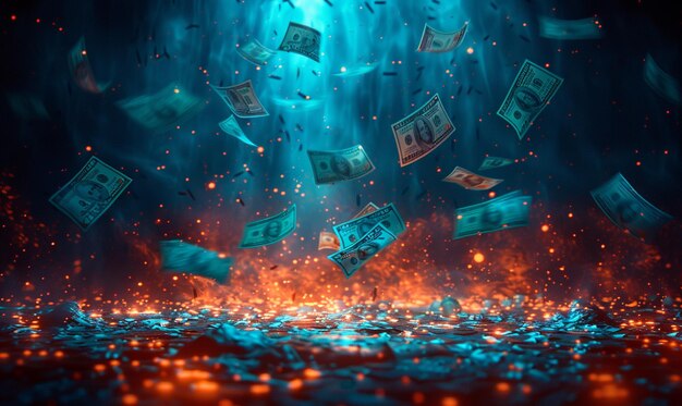 Photo a bunch of money floating in the air with the words quot money quot on the bottom