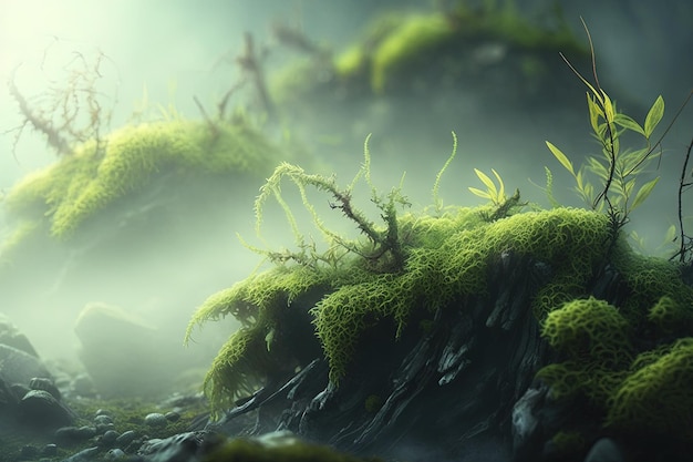 A bunch of moss growing on the rocks generative AI