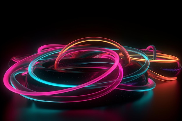 A bunch of neon lights on a black background