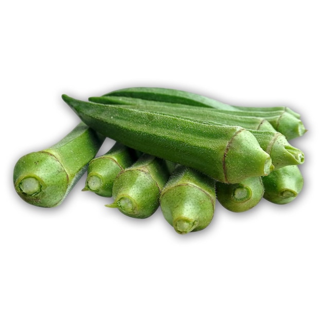 A bunch of okra on a white background