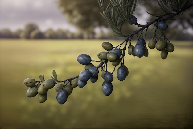 A Bunch Of Olives Hanging From A Tree Branch