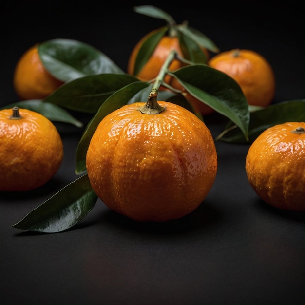 A bunch of Orange Mandarine tangerine clementine black background