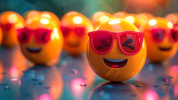 Photo a bunch of oranges with sunglasses on them and one has a smile on it