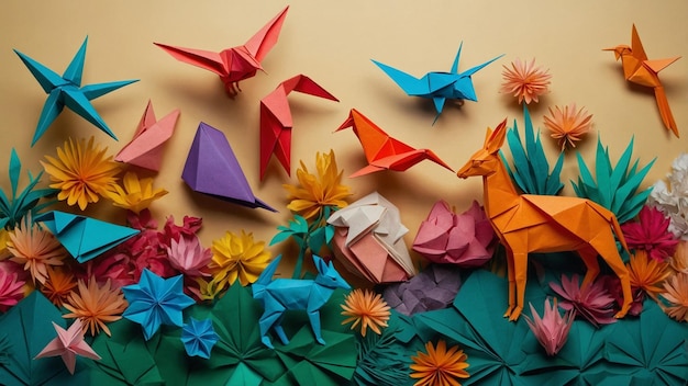 Photo a bunch of paper cranes that are on a wall