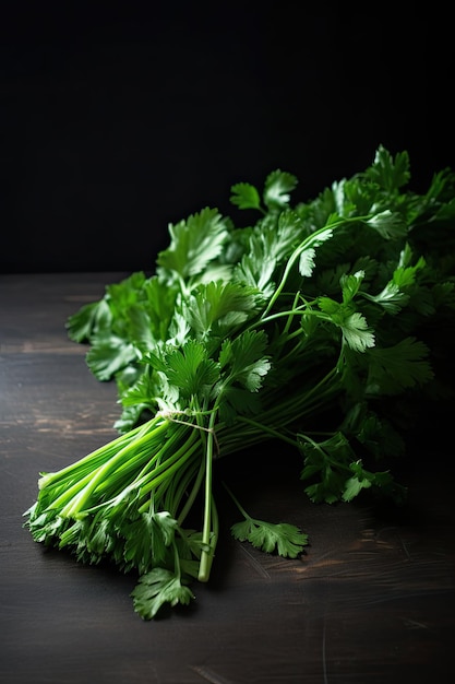 A bunch of parsley on a dark table