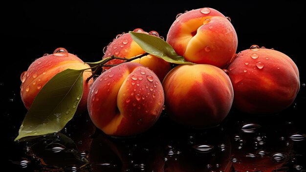 Photo a bunch of peaches with water drops on them