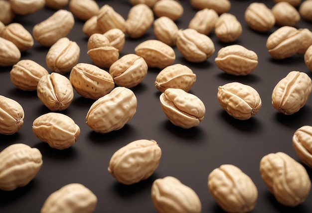 a bunch of peanuts that are on a black background