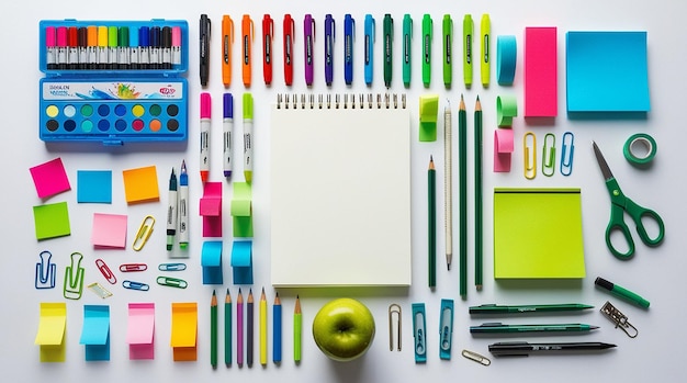 Photo a bunch of pens one of which is a green apple and the other is a green object