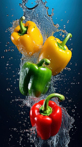 a bunch of peppers are being splashed with water