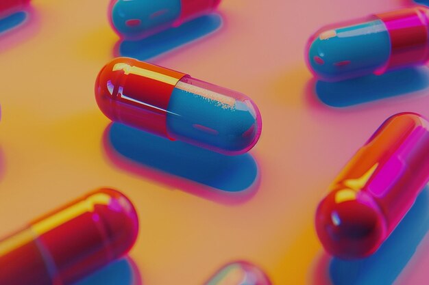 a bunch of pills that are on a pink background