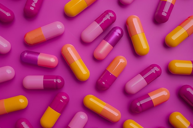 a bunch of pills that are on a pink background