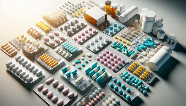 Photo a bunch of pills that are on a table