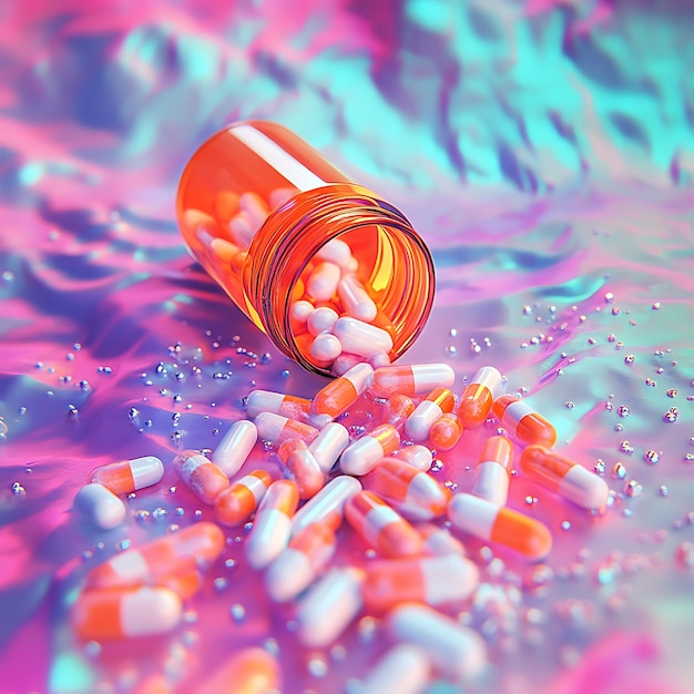 Photo a bunch of pills that are on a table