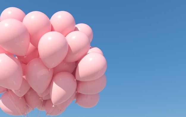 A bunch of pink balloons and sky  3d render balloons background