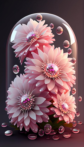 Bunch of pink flowers under a glass dome generative ai