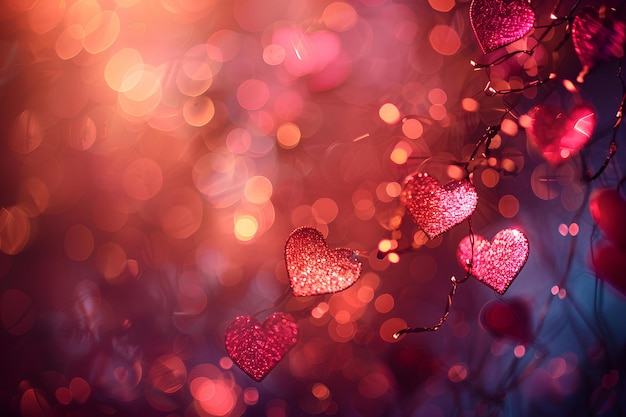 A bunch of pink hearts hanging from a tree