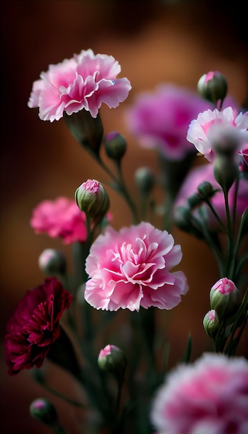 Bunch of pink and red carnations in a vase generative ai