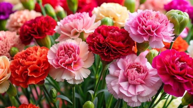 a bunch of pink and red flowers with the word  peoni  on the bottom