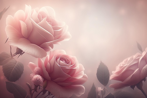 A bunch of pink roses on a pink background generative AI