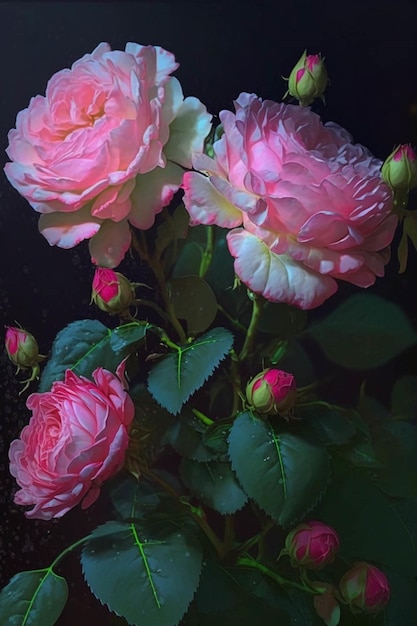 Bunch of pink roses sitting on top of a table generative ai