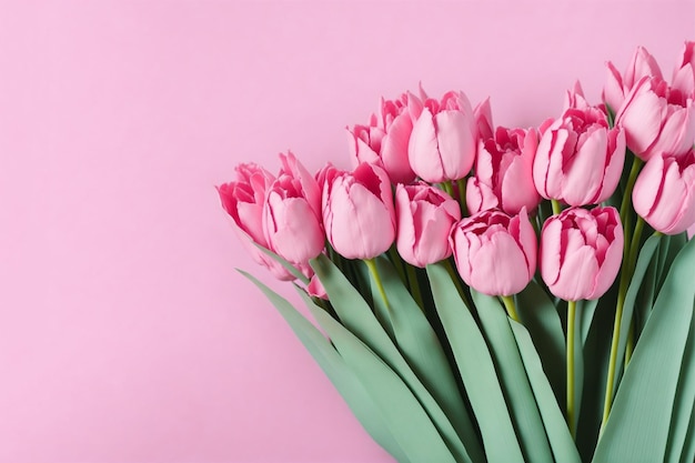 A bunch of pink tulips on a pink background