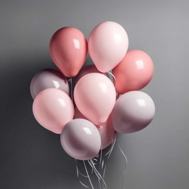 A bunch of pink and white balloons with the number 4 on them.