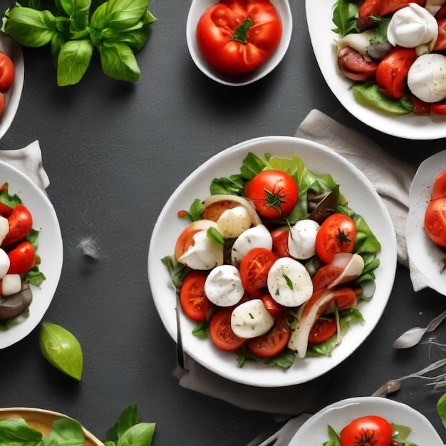 a bunch of plates of food including strawberries strawberries and parsley