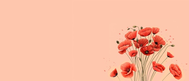 bunch of poppy flowers on solid background with a Copy space