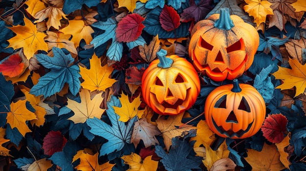 a bunch of pumpkins with a pumpkin face on them