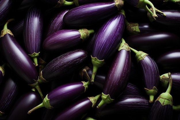 A bunch of purple bananas with green stems.