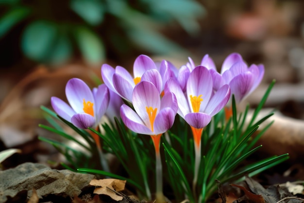 Photo a bunch of purple crocus flowers in the woods