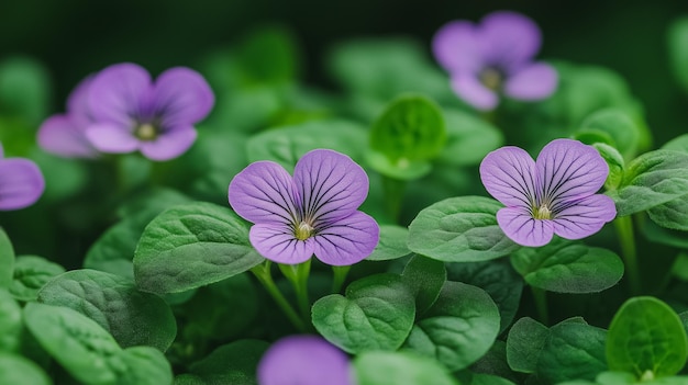 A bunch of purple flowers are in a green field