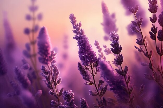 A bunch of purple flowers that are in the grass generative AI