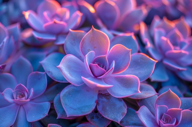 A bunch of purple flowers with a blue background