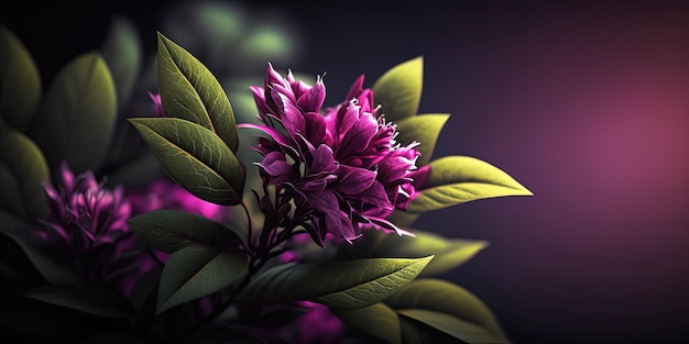 A bunch of purple flowers with green leaves generative AI