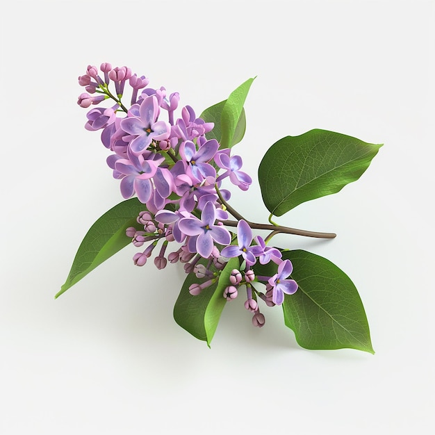 a bunch of purple flowers with green leaves on a white background