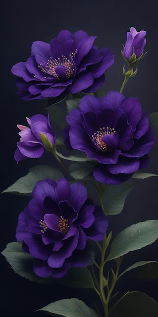 A bunch of purple flowers with green leaves