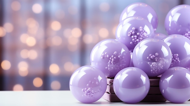 Photo a bunch of purple glass balls are on a table