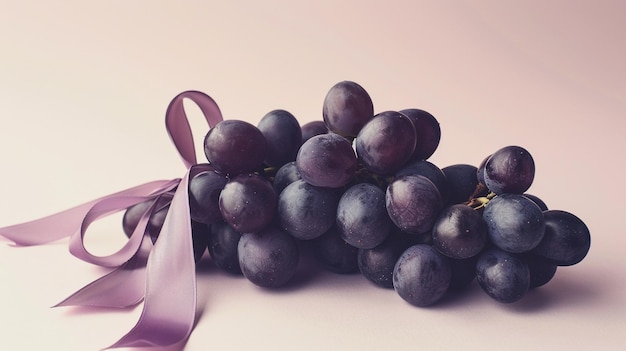 a bunch of purple grapes are laying on a pink surface